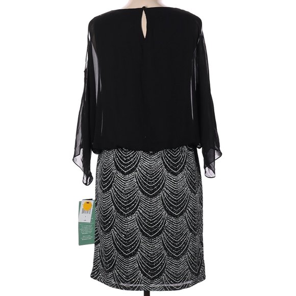 Scarlett Black Silver Sparkle 3/4 Sleeve Blouson Dress 8 - Picture 6 of 6